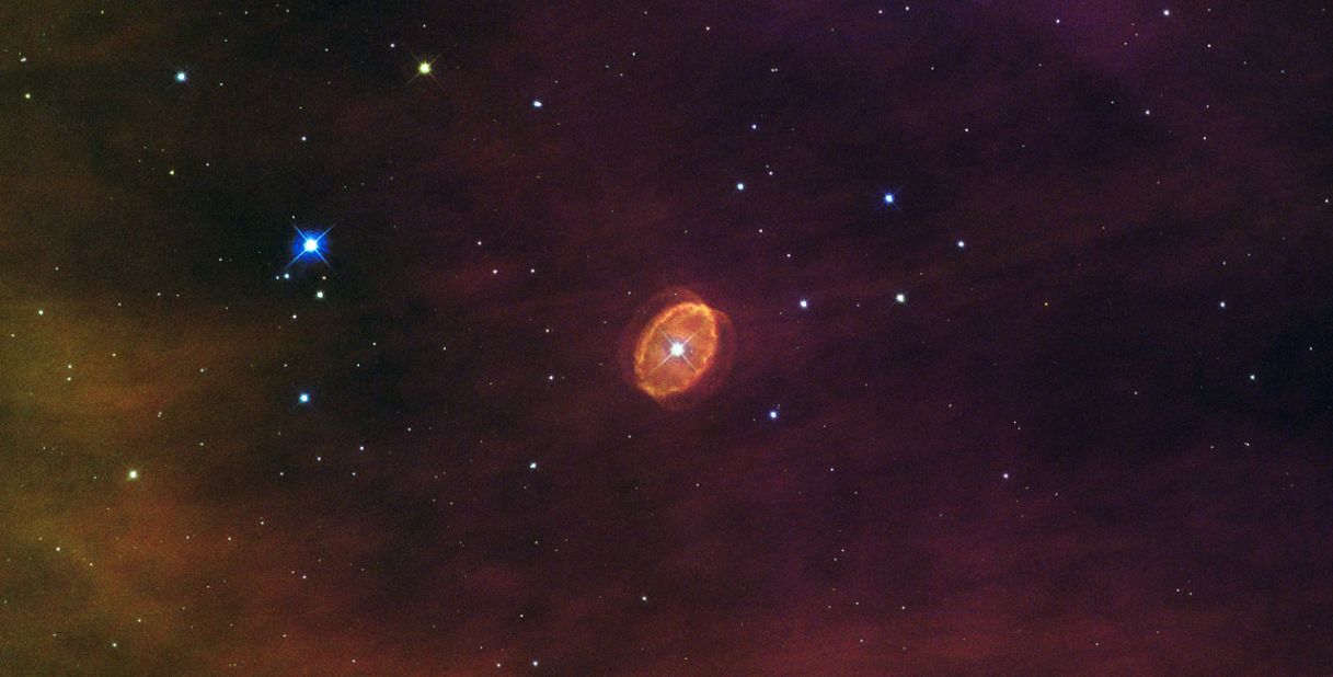 This Hubble image looks a floating marble or a maybe a giant, disembodied eye. But it's actually a nebula with a giant star at its center. Scientists think the star used to be 20 times more massive than our sun, but it's dying and is destined to go supernova.