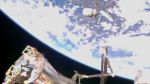 In this image from video from NASA the Cygnus resupply spacecraft approaches the International Space Station early Sunday.