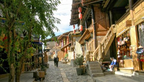 Narrow lanes are lined with ancient dwellings.