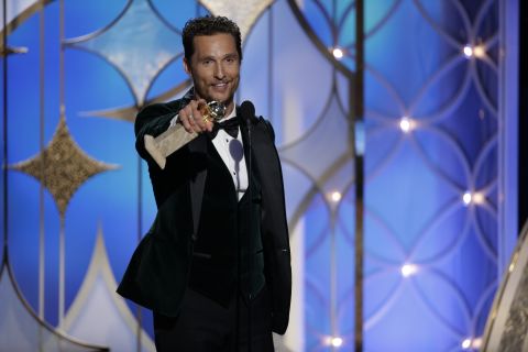 Matthew McConaughey accepts the award for best actor in a drama for his performance in the film "Dallas Buyers Club."