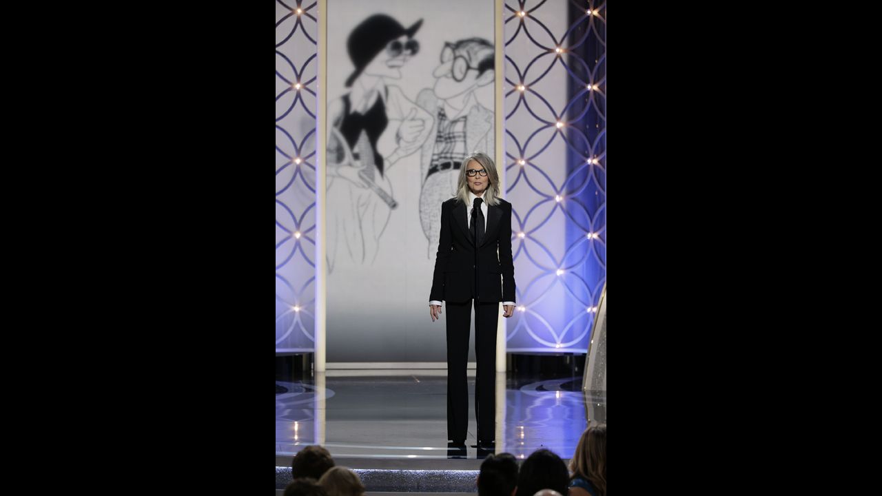 Diane Keaton accepts the Cecil B. DeMille Award on behalf of Woody Allen.