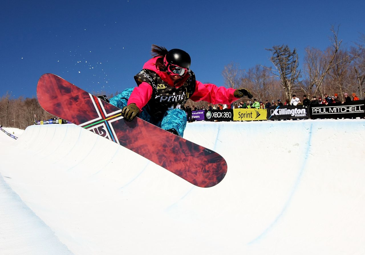 Kelly Marren rides the half pipe during the U.S. Snowboarding Grand Prix in 2009 in Killington, Vermont.