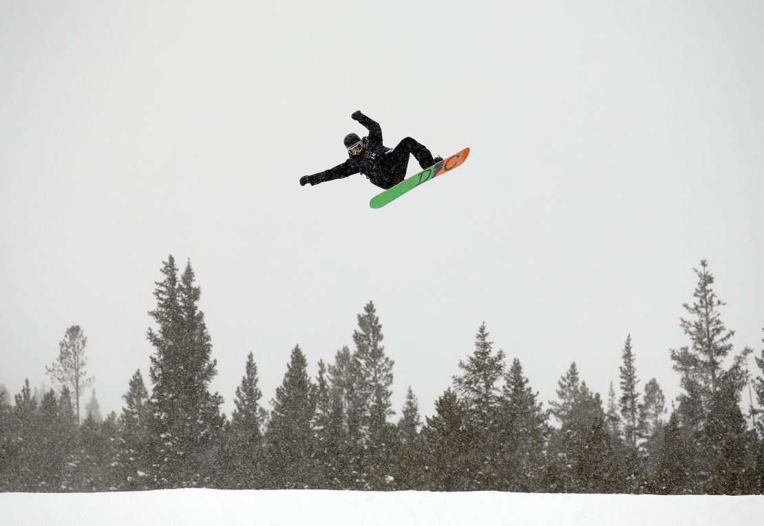Snowboarders turn windsurfers in Breckenridge.