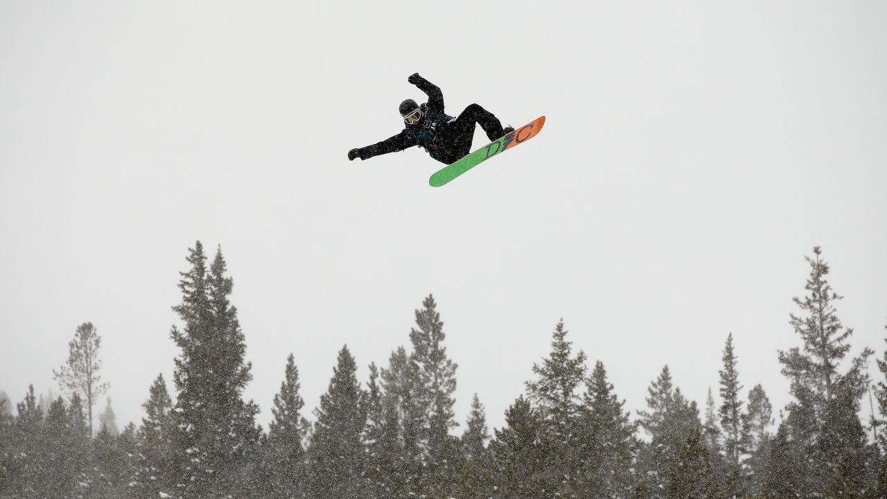 Snowboarders turn windsurfers in Breckenridge.