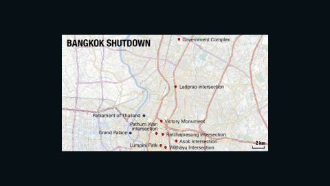 Map: Bangkok shuts down