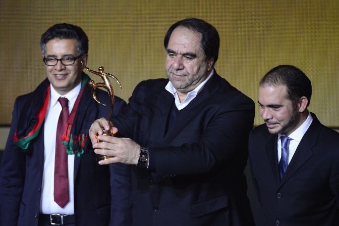 Afghanistan Football Federation president Karim Keramuddin receives FIFA's Fair Play award after his nation staged its first <br />home international in 10 years. Played in August 2013, the game ended with the hosts beating Pakistan 3-0.