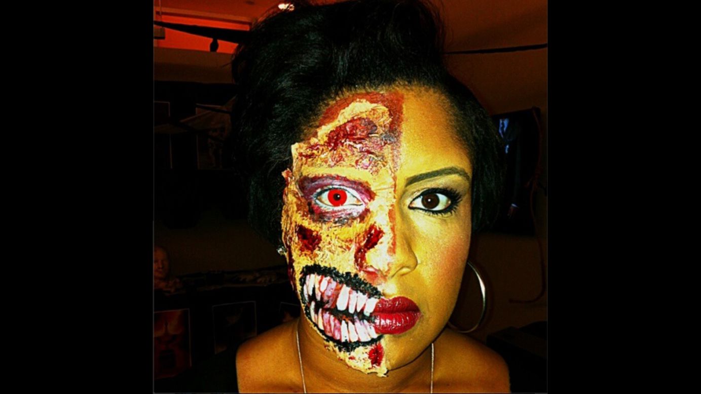 <strong>#HalloweenSelfie winner —</strong> "<a href="http://instagram.com/p/gIsnK-qW3t/" target="_blank" target="_blank">@baddestpecan</a> did an incredible job with her Halloween makeup," Bolduan said. "You're both terrifying and beautiful!"