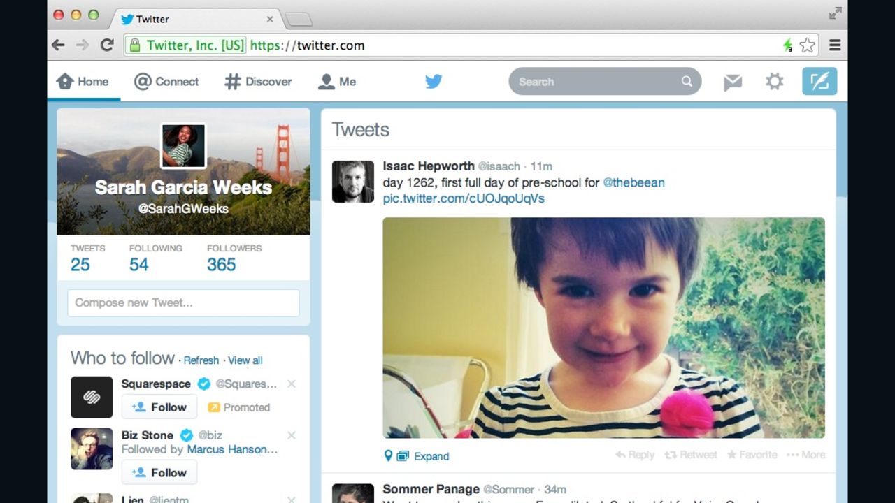 Twitter's new Web design includes a "compose" box in the left rail next to the user's feed.