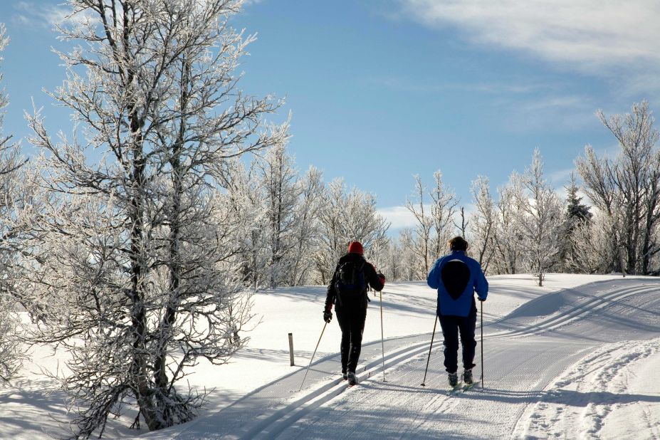 Cross-country skiing along the well-groomed Peer Gynt Trail in south-central Norway involves inspiring views of the Jotunheimen and Rondane mountains and Lake Gala. See? Exercising outdoors is lovely.