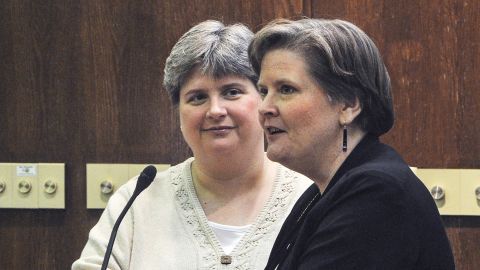 Sharon Baldwin, left, and Mary Bishop are two of four plaintiffs in a lawsuit filed in November 2004 in federal court in Tulsa challenging the federal Defense of Marriage Act and the Oklahoma Constitution's ban on same-sex marriage.