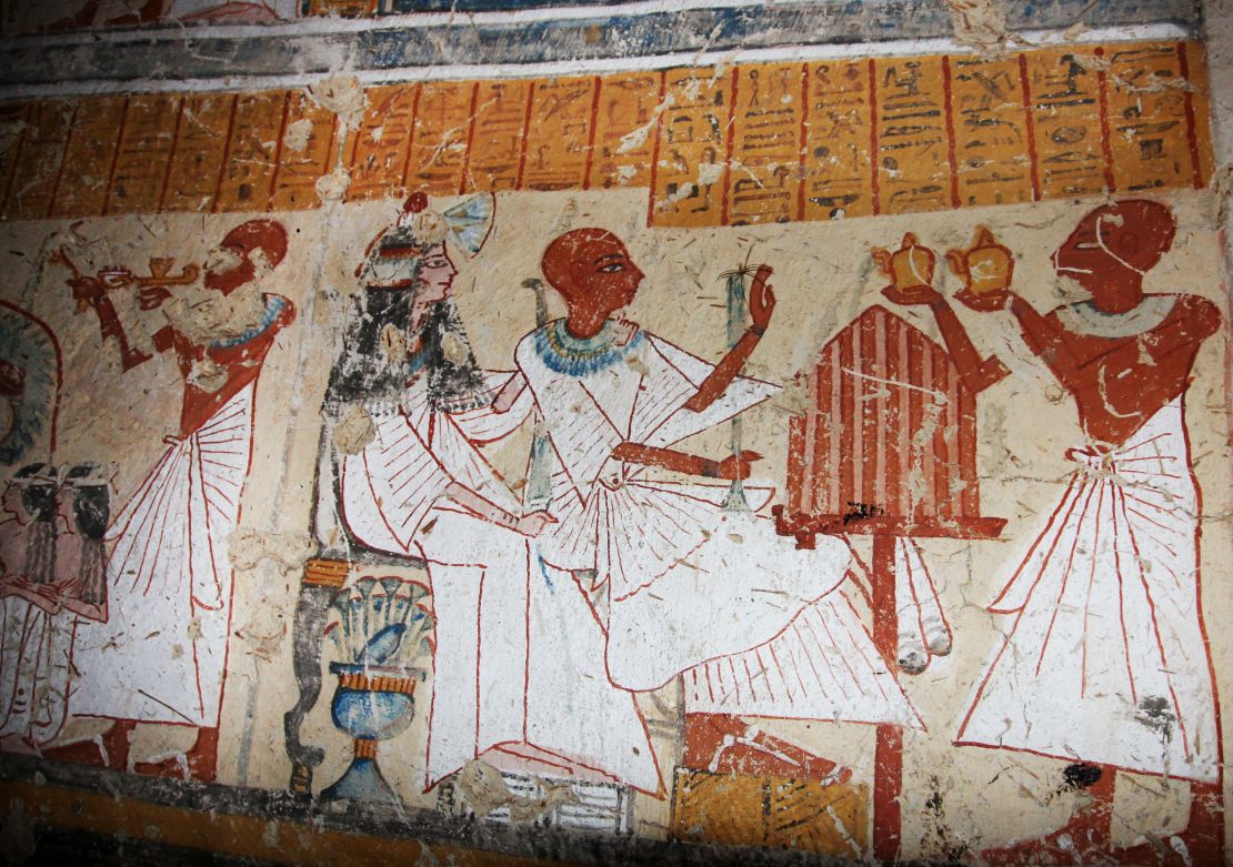 The frescoes depict daily life and religious rituals.