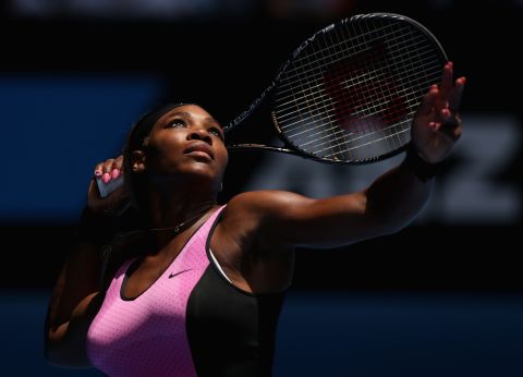 Serena serves on a sunny day at Flushing Meadows, New York.