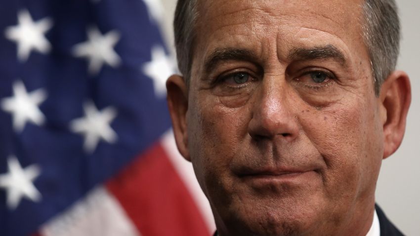  Caption: 	WASHINGTON, DC - JANUARY 14: U.S. Speaker of the House Rep. John Boehner (R-OH) listens during a news briefing after a House Republican Conference meeting January 14, 2014 on Capitol Hill in Washington, DC. Congressional negotiators have reached to an agreement of a $1.1 trillion spending bill to avoid another government shutdown when the current funding ends tomorrow. (Photo by Alex Wong/Getty Images) 