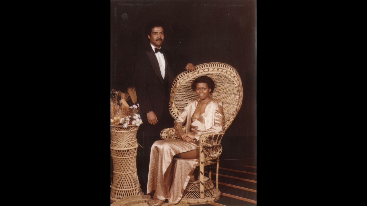 Obama attends prom in 1982 with her first boyfriend, David Upchurch.