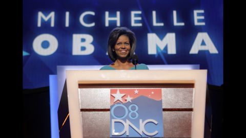Michelle Obama speaks during the Democratic National Convention on August 25, 2008.