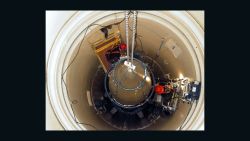  MALMSTROM AIR FORCE BASE, Mont. (AFPN) -- A Malmstrom missile maintenance team removes the upper section of an ICBM at a Montana missile site. The missile section was picked at random for a "glory trip," a test launch at Vandenberg Air Force Base, Calif., in August. The launch allows Malmstrom and Vandenberg officials to gather data on the intercontinental ballistic missile's performance, accuracy and reliability. The missile maintenance team removed the payload shroud, missile guidance set and rocket engine. (U.S. Air Force photo by Airman John Parie)