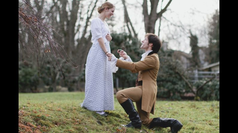 And finally it was time for the proposal scene! Slater took Albert to a small field in the neighbor's back yard. "It was only at that moment that he left his character and proposed to me," Albert said. "It was so nice because even though my whole family was involved, it was private and personal in that moment."
