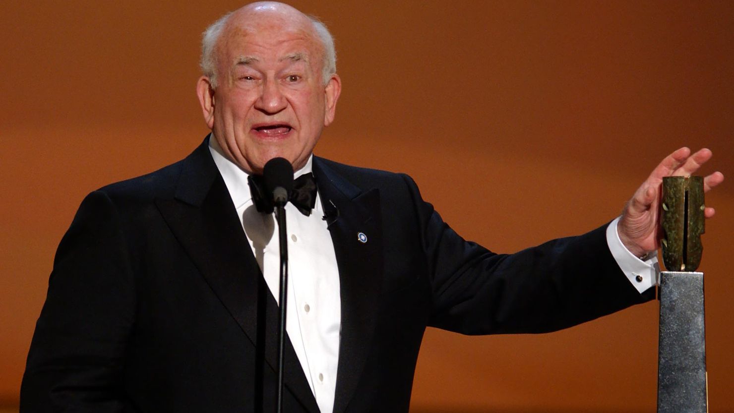 US actor Ed Asner accepts the Life Achievement Award at the 8th Annual Screen Actors Guild Awards in Los Angeles in 2002. 
