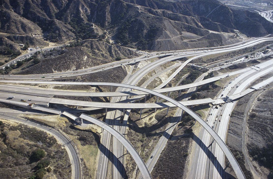 Sections of freeway ramps collapsed during the Northridge earthquake on January 18, 1994.