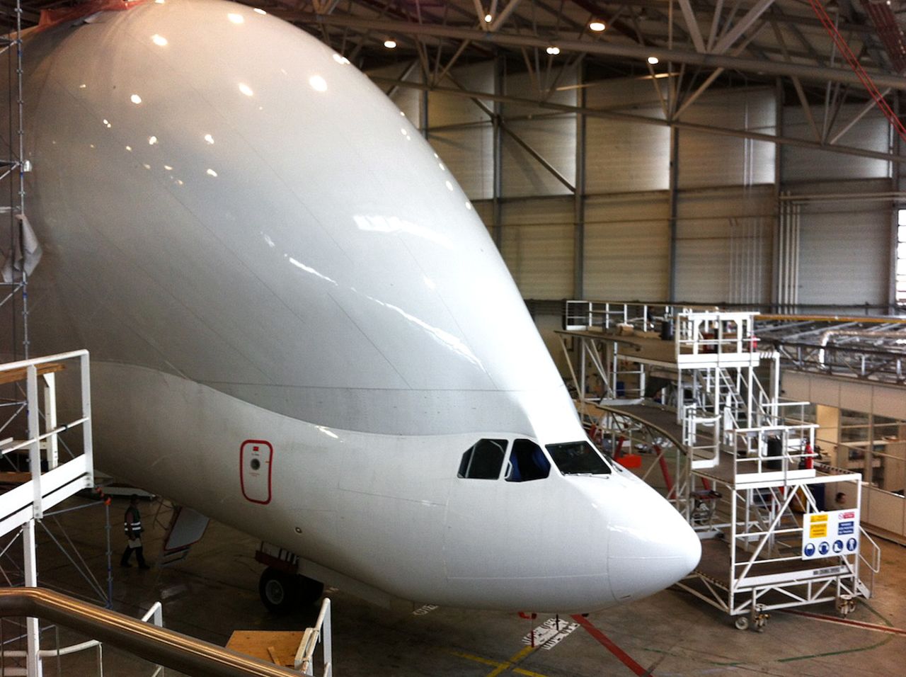 Designing the Beluga wasn't easy. The top section of an Airbus A300-600 was cut off. A wider fuselage section was added, giving the plane its characteristic hump. The cockpit was lowered, allowing cargo to be loaded through the front of the aircraft. 