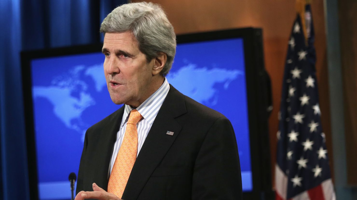 U.S. Secretary of State John Kerry makes a statement on Syria on January 16 in Washington, DC.