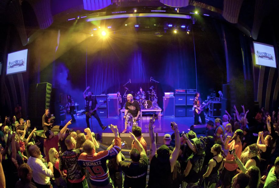Californian rockers Five Finger Death Punch perform aboard the Norwegian Pearl Cruise ship in 2012. The heavy metal festival "Shiprocked" has tripled in size since it first sailed in 2009.