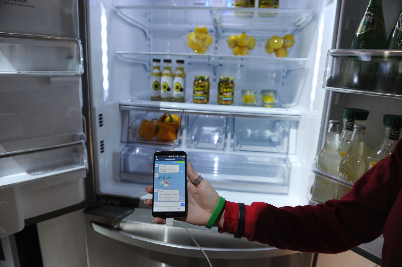 <a href="http://www.cnn.com/2014/01/17/tech/gaming-gadgets/attack-appliances-fridge/">A smart refrigerator </a>on display at the International Consumer Electronics Show this year in Las Vegas. The fridge is a favorite item among connected-home advocates. For example, it can detect you're at the grocery store and text you that you're out of milk.