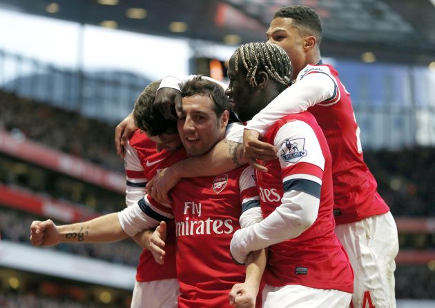 "I don't think we are inferior to the Spanish clubs or Bayern Munich," Cazorla, pictured after scoring against Fulham in January 2014, told CNN. "We are very strong too and can be at that level next season."