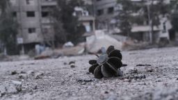 The remains of a mortar are seen in a street of the Syrian city of Daraya, located southwest of the capital Damascus, on January 17.