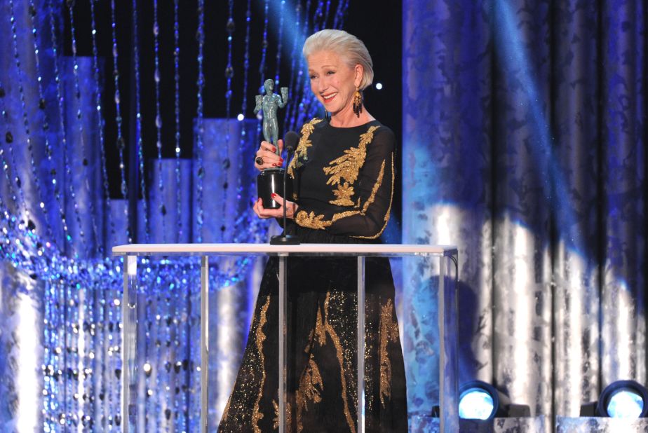Helen Mirren accepts the award for outstanding performance by a female actor in a television movie or miniseries for her part in "Phil Spector."