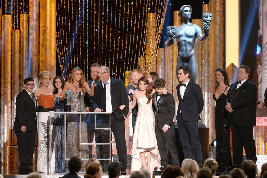 The actors of "Modern Family" accept the award for outstanding performance by an ensemble in a comedy series. It's the show's fourth straight SAG Award.