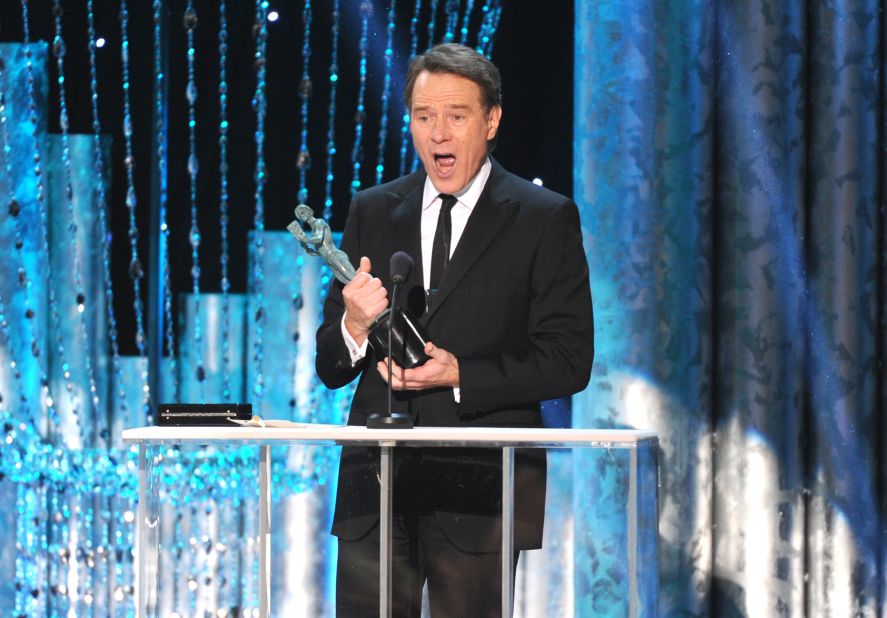 Bryan Cranston accepts the award for outstanding performance by a male actor in a drama series for his lead role in "Breaking Bad."