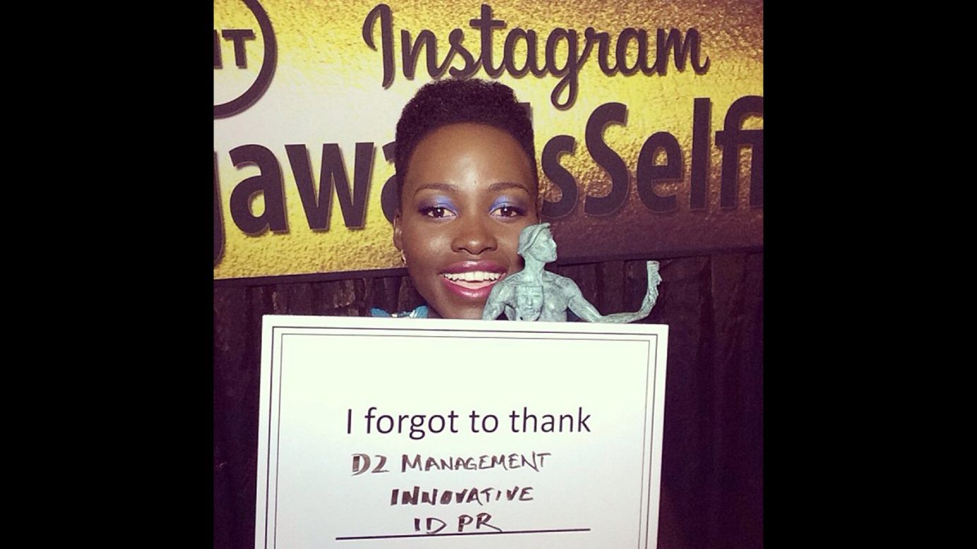 Lupita Nyong'o won the first statue at the January 18 SAG Awards,  and she had to thank a few of her supporters after she left the stage. The "I forgot to thank" card quickly became a meme on <a href="http://instagram.com/sagawards" target="_blank" target="_blank">the SAG Awards' Instagram account.</a>