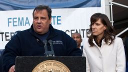 Caption:	 HOBOKEN, NJ - NOVEMBER 04: New Jersey Governor Chris Christie (C) is joined by Secretary Janet Napolitano (L) of Department of Homeland Security (DHS) and Mayor Dawn Zimmer (R) of Hoboken during a joint press conference on November 4, 2012 in Hoboken, New Jersey. As New Jersey continues to clean up from Superstorm Sandy, worries are now growing for a new storm set to hit the state on Wednesday, November 7. (Photo by Andrew Burton/Getty Images)