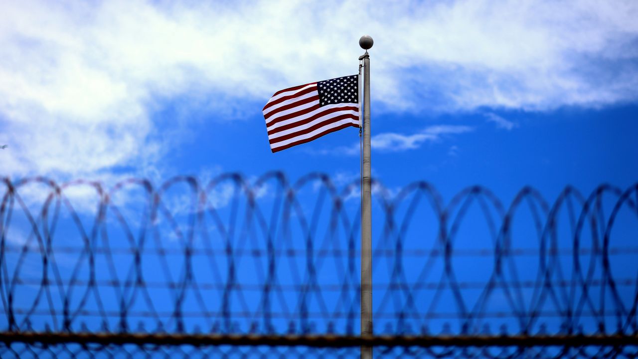 An American flag flies over Camp 6 at Guantanamo in June 2013.