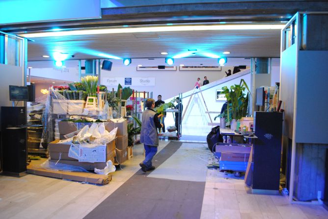 Flowers are prepared for display at the World Economic Forum in Davos, Switzerland, on January 19, 2014. The meeting of world leaders opens on January 22.