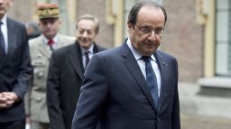 French President Francois Hollande looks on during his visit in The Hague, on January 20, 2014.
