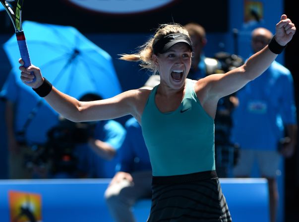 Eugenie Bouchard scored a shock victory over 14th seed Ana Ivanovic to reach the semifinals of her first Australian Open. The Canadian came back from one-set down 5-7 7-5 6-2.