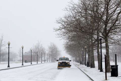 A truck plows an access road to the Empty Sky Memorial at Liberty State Park in Jersey City, New Jersey on January 21.