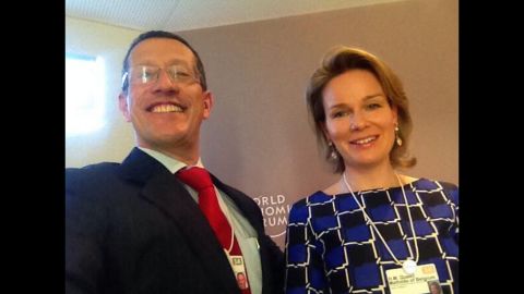 In Davos, to opportunities to meet the powerful and famous are endless. Here, CNN's Richard Quests takes a selfie with Queen Mathilde of Belgium.