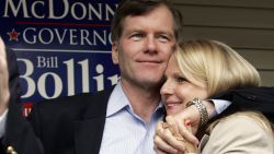 FILE- In this Oct. 31, 2009 file photo, Republican gubernatorial candidate Bob McDonnell, hugs his wife, Maureen, during a rally in Richmond, Va., McDonnell and his wife were indicted Tuesday, Jan. 21, 2014, on corruption charges after a monthslong federal investigation into gifts the Republican received from a political donor. (AP Photo/Steve Helber, File)