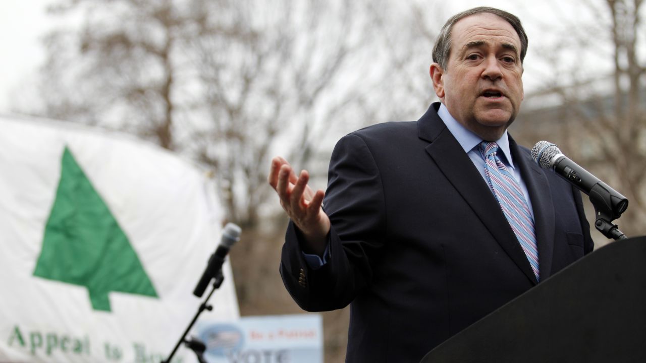 Former Arkansas Gov. Mike Huckabee speaks at an anti-abortion rally in Washington in January 2012.