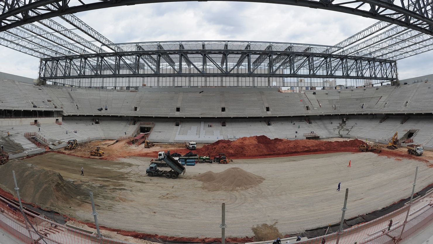 Construction has slowed at the Arena da Baixada World Cup venue in Curitiba, Brazil, shown here in December 2013.
