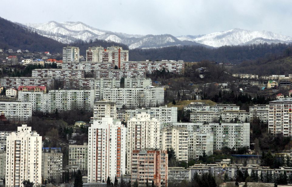 Soaring snowcapped peaks, some topping 10,000 feet, tower over the Black Sea resort city of Sochi on January 22, 2007. These are Russia's first Olympic Games, although the former Soviet Union hosted the 1980 Summer Olympic Games in Moscow. 