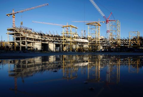 Central stadium is under construction in Sochi's Olympic Park in December 2011.   