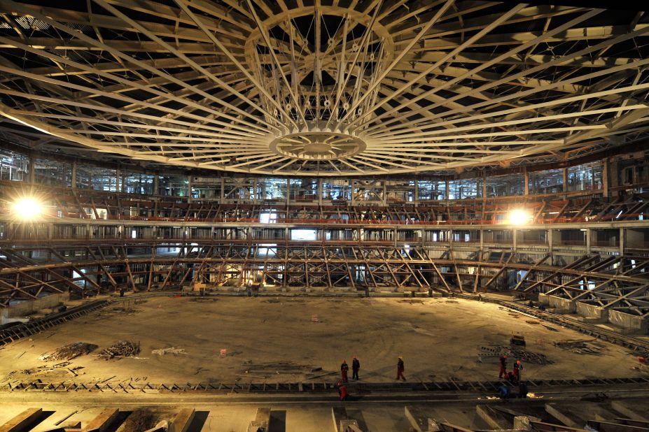 Construction continues on Sochi's "Iceberg" Skating Palace in February 2012.