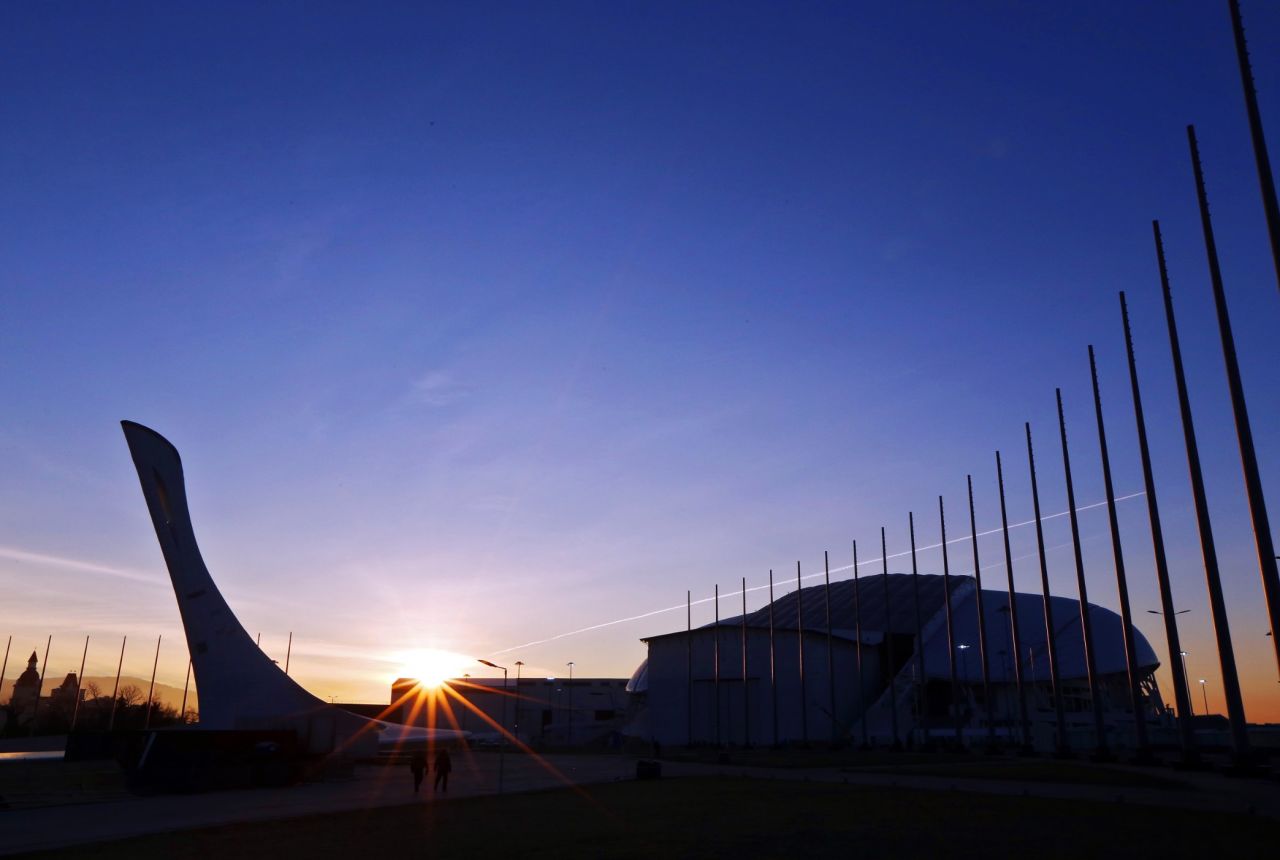 The sun rises over Sochi's Olympic Park on January 10, 2014. The 2014 Winter Olympics will run February 7 - 23 in Sochi, Russia. Six thousand athletes from 85 countries are scheduled to attend the 22nd Winter Olympics. Here's a look at the estimated $50 billion transformation of Sochi for the Games.  