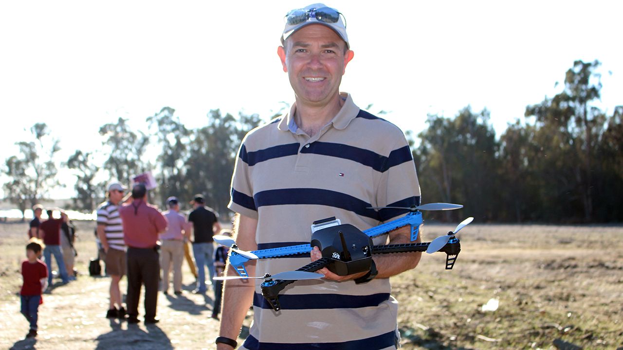 Chris Anderson, founder of 3D Robotics, holds the company's <a href="http://3drobotics.com/iris/" target="_blank" target="_blank">new Iris drone</a>. The device is designed for aerial photography and will cost $750 when it is released in February. 