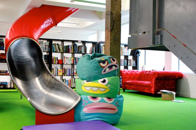 <a href="http://mindcandy.com/" target="_blank" target="_blank">Mind Candy</a>, the entertainment company behind the wildly popular Moshi Monsters franchise, has stocked its London headquarters with bean bags, AstroTurf, and a tree house which can be used for meetings. Rather than taking the stairs employees can take this slide.