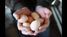 Brian Maloof, second-generation owner of Manuel's Tavern in Atlanta, harvests freshly laid eggs in his recently constructed chicken coop on the restaurant's roof. The eggs help offset rising food costs. Maloof keeps 24 chickens, a mix of speckled Sussex and Australian Australorp, providing an average of 16 fresh eggs daily.